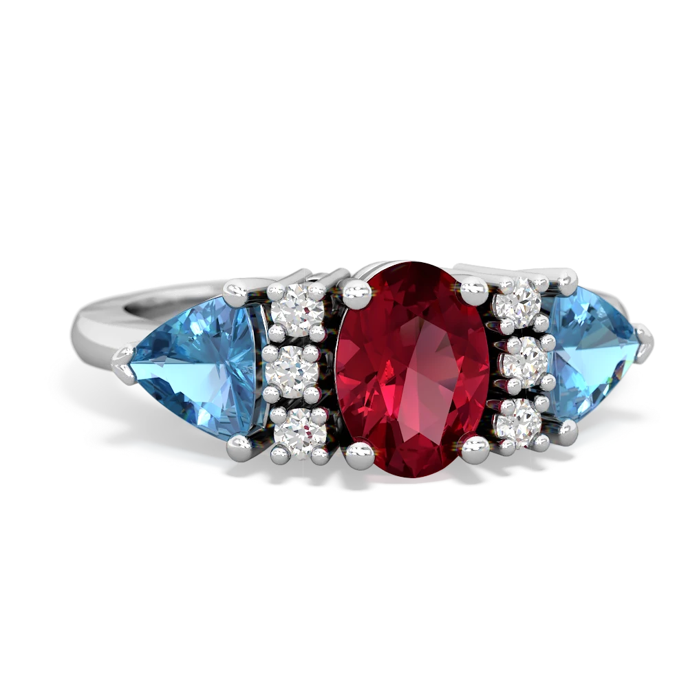 Lab Ruby Antique Style Three Stone 14K White Gold ring R2186