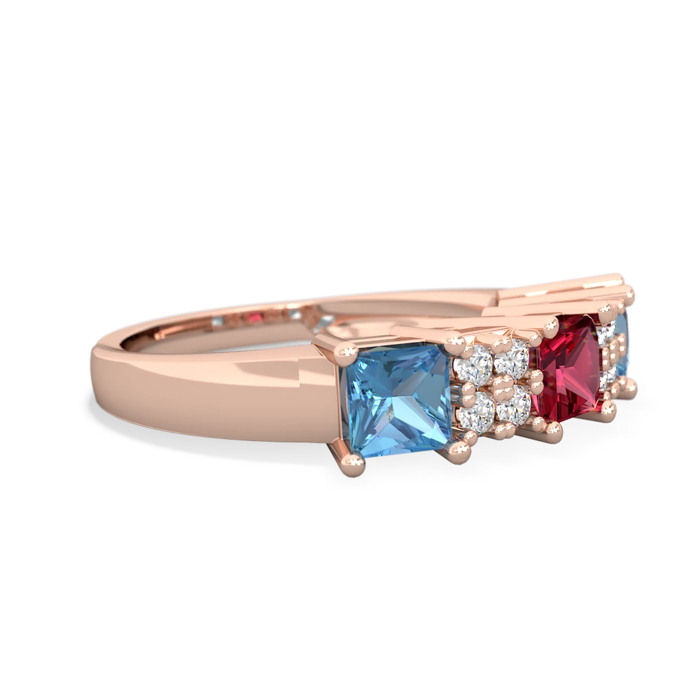 Lab Ruby Three Stone Diamond Cluster 14K Rose Gold ring R2592