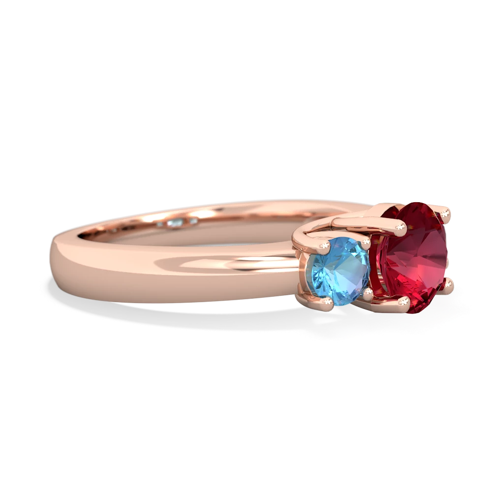 Lab Ruby Three Stone Round Trellis 14K Rose Gold ring R4018