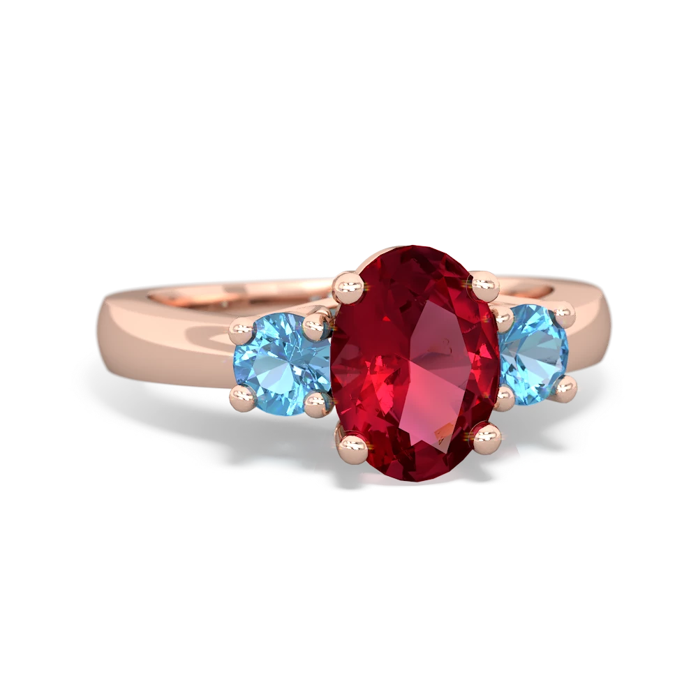 Lab Ruby Three Stone Oval Trellis 14K Rose Gold ring R4024