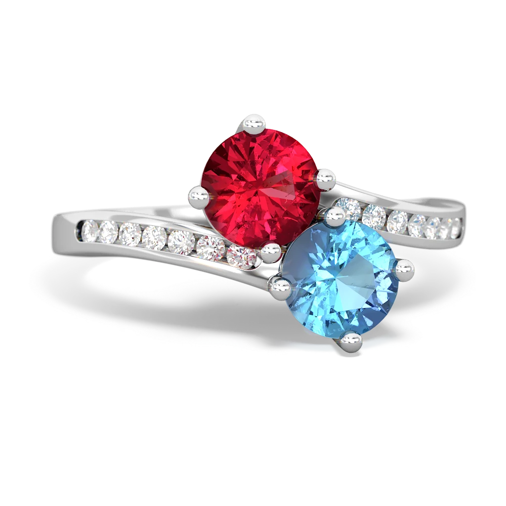 Lab Ruby Channel Set Two Stone 14K White Gold ring R5303