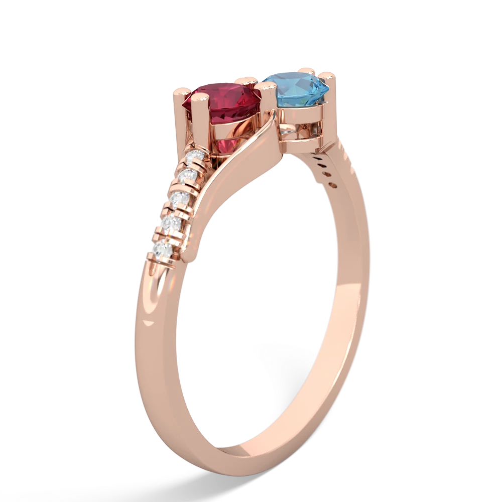 Lab Ruby Infinity Pave Two Stone 14K Rose Gold ring R5285