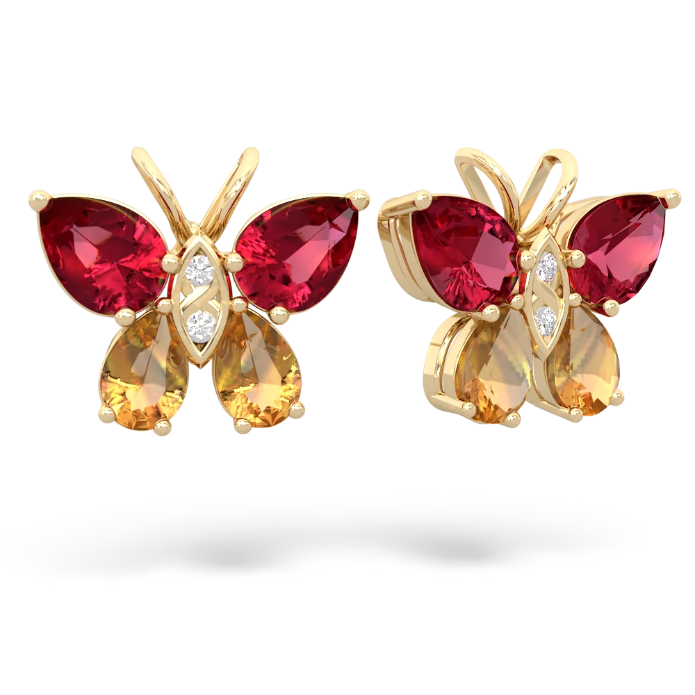 Lab Ruby Butterfly 14K Yellow Gold earrings E2215