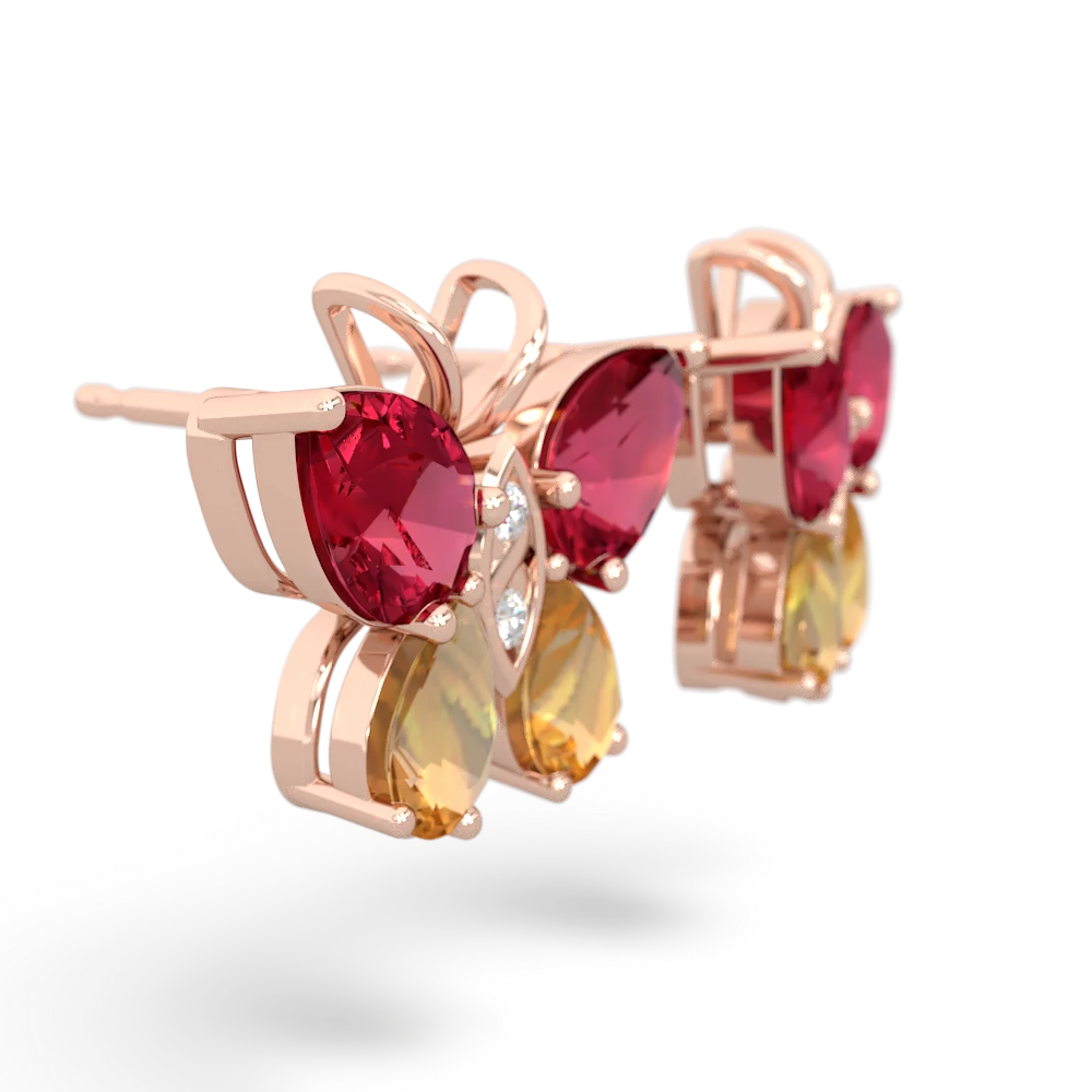 Lab Ruby Butterfly 14K Rose Gold earrings E2215