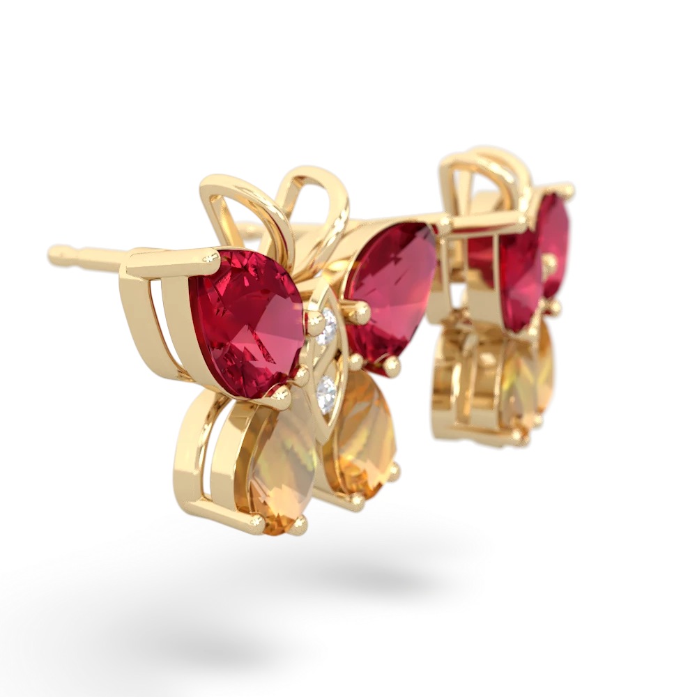 Lab Ruby Butterfly 14K Yellow Gold earrings E2215