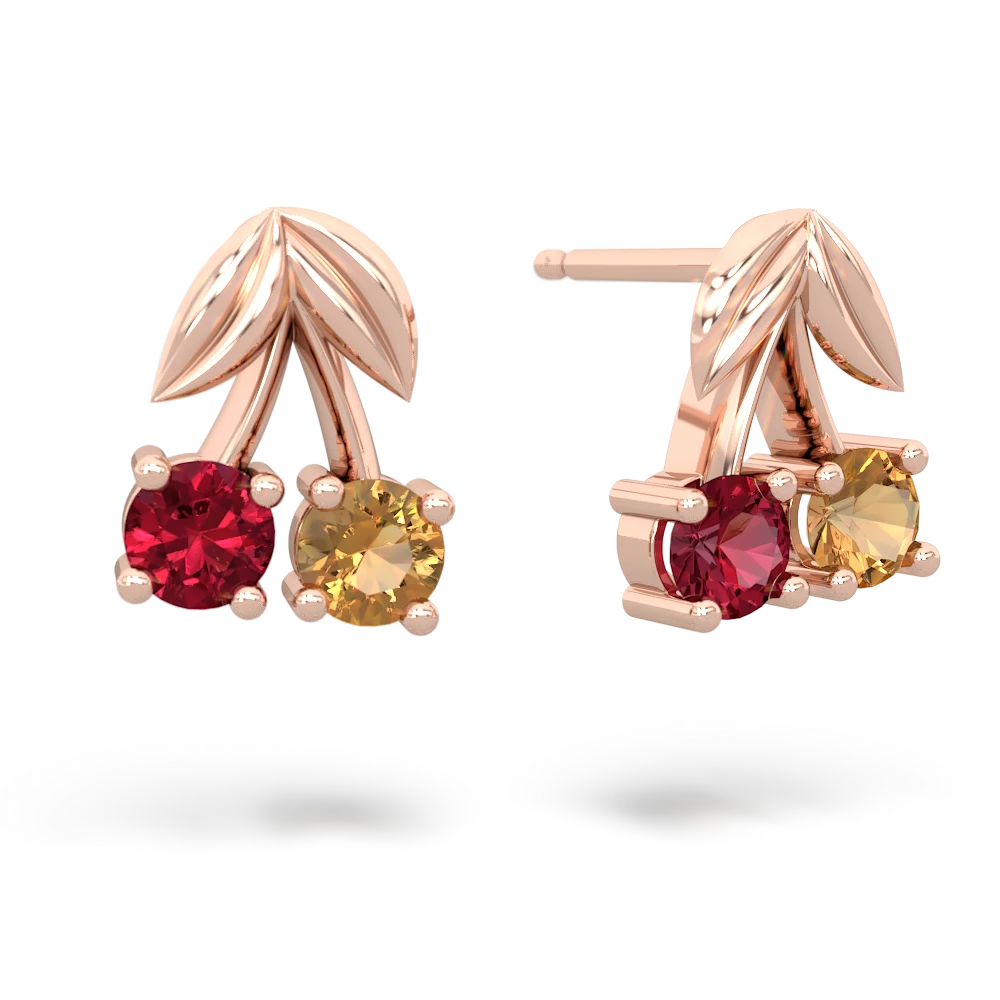 Lab Ruby Sweet Cherries 14K Rose Gold earrings E7001