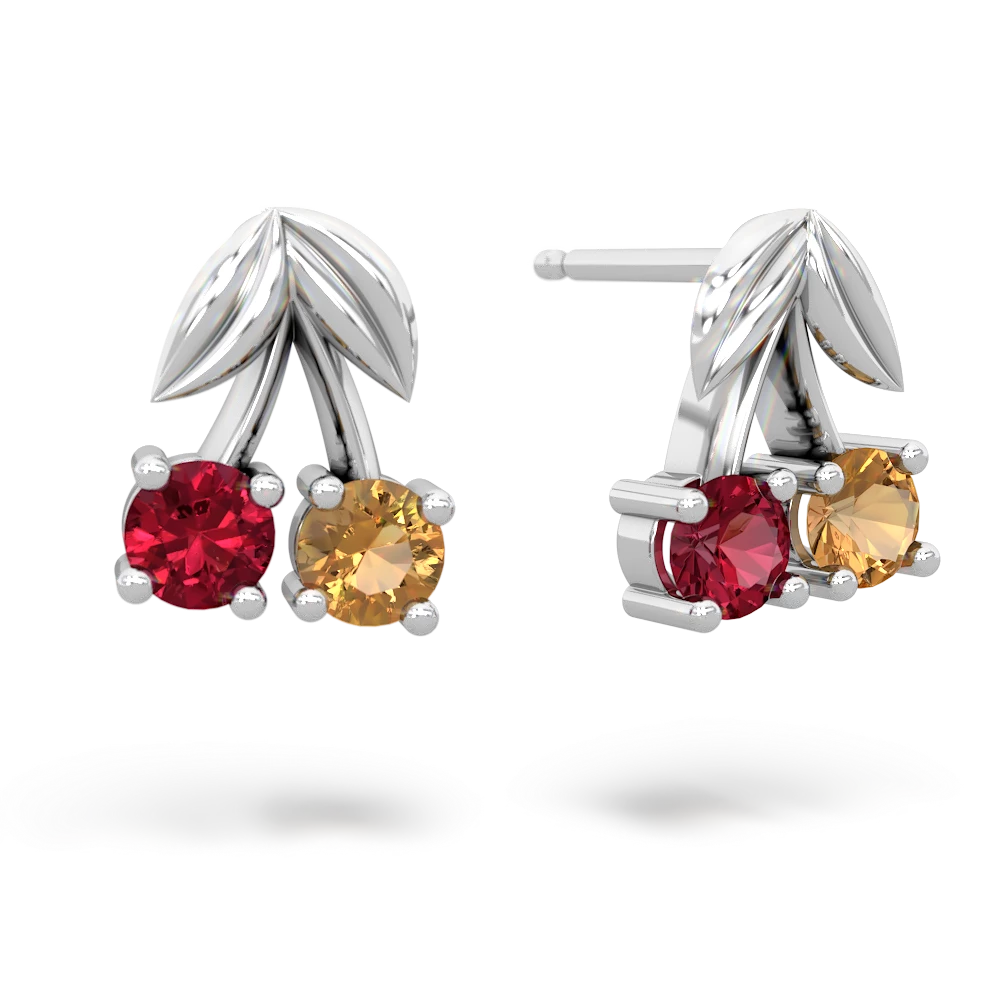 Lab Ruby Sweet Cherries 14K White Gold earrings E7001