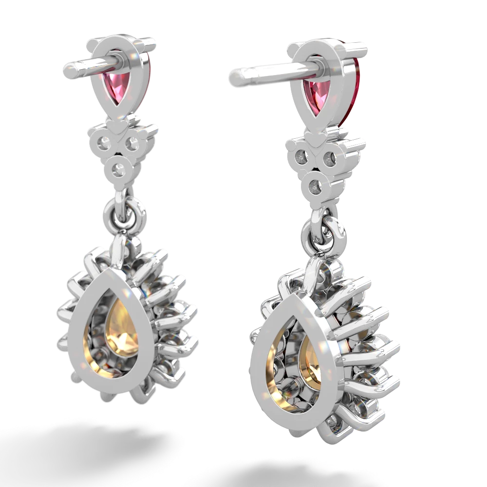 Lab Ruby Halo Pear Dangle 14K White Gold earrings E1882