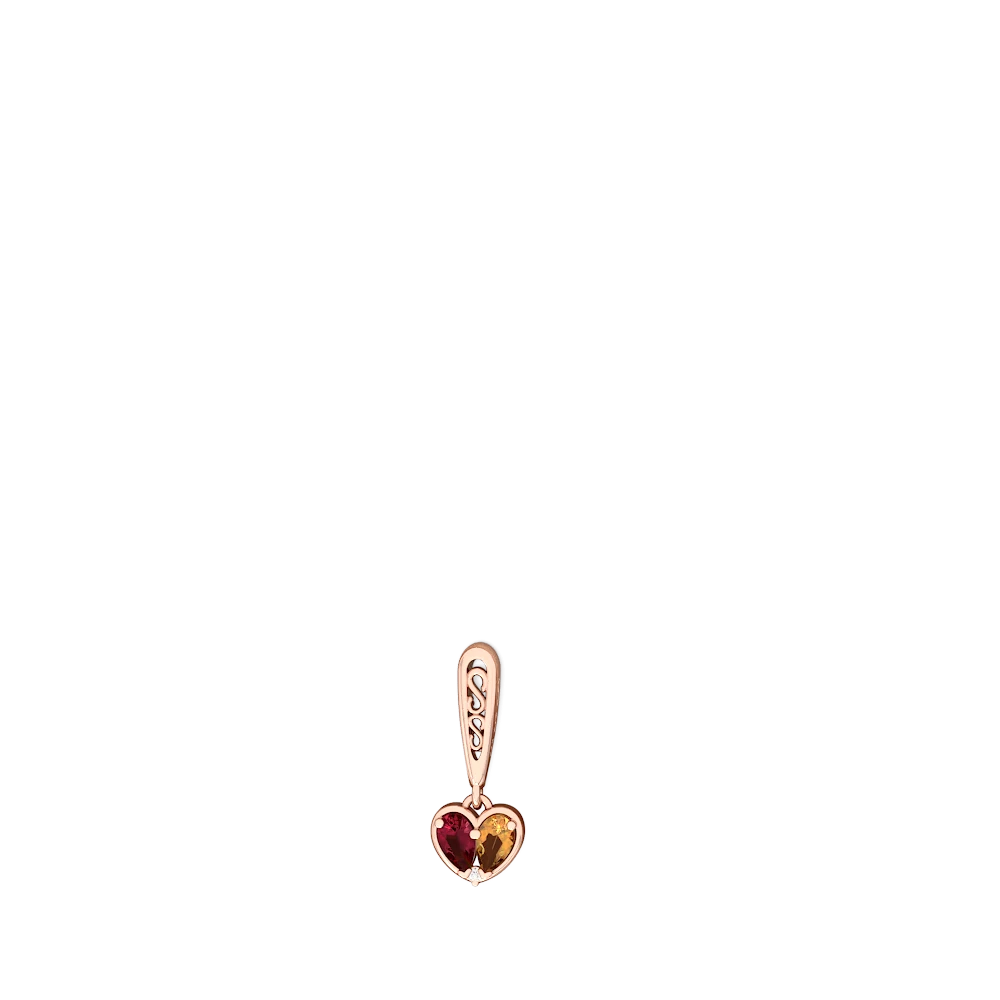 Lab Ruby Filligree Heart 14K Rose Gold earrings E5070