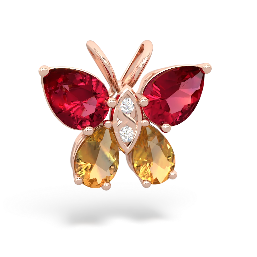 Lab Ruby Butterfly 14K Rose Gold pendant P2215