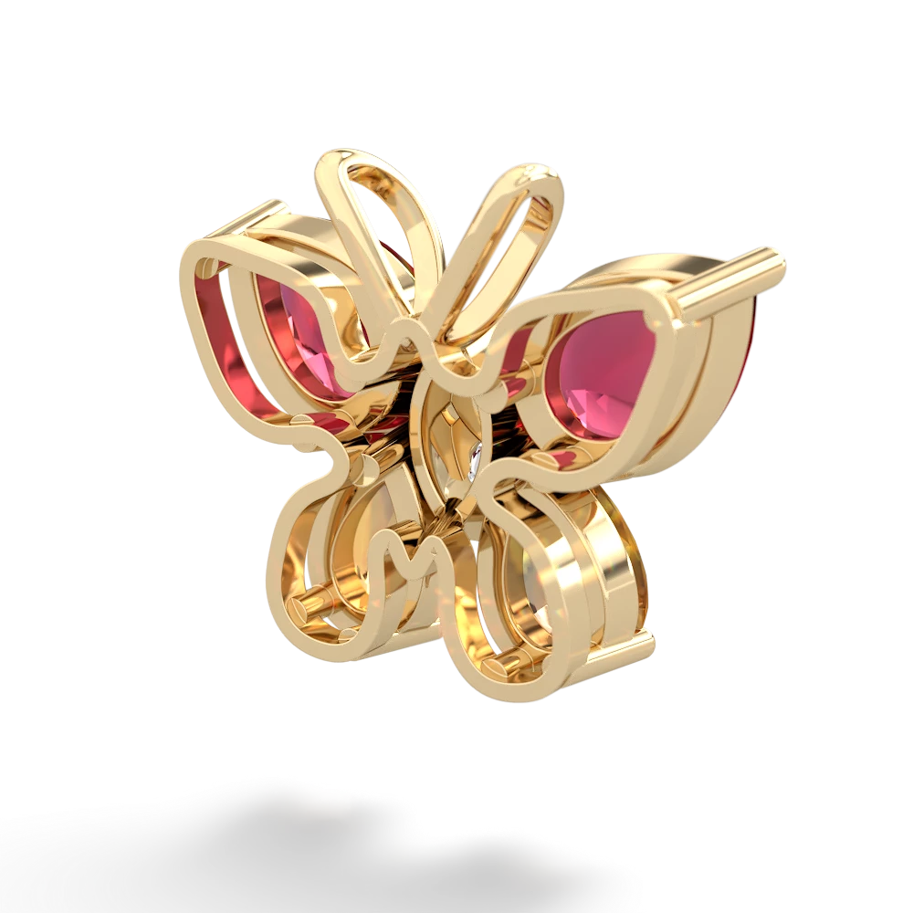 Lab Ruby Butterfly 14K Yellow Gold pendant P2215