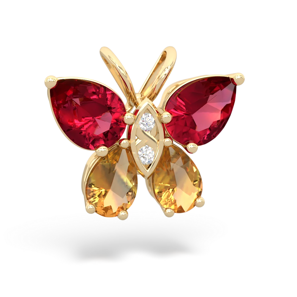 Lab Ruby Butterfly 14K Yellow Gold pendant P2215