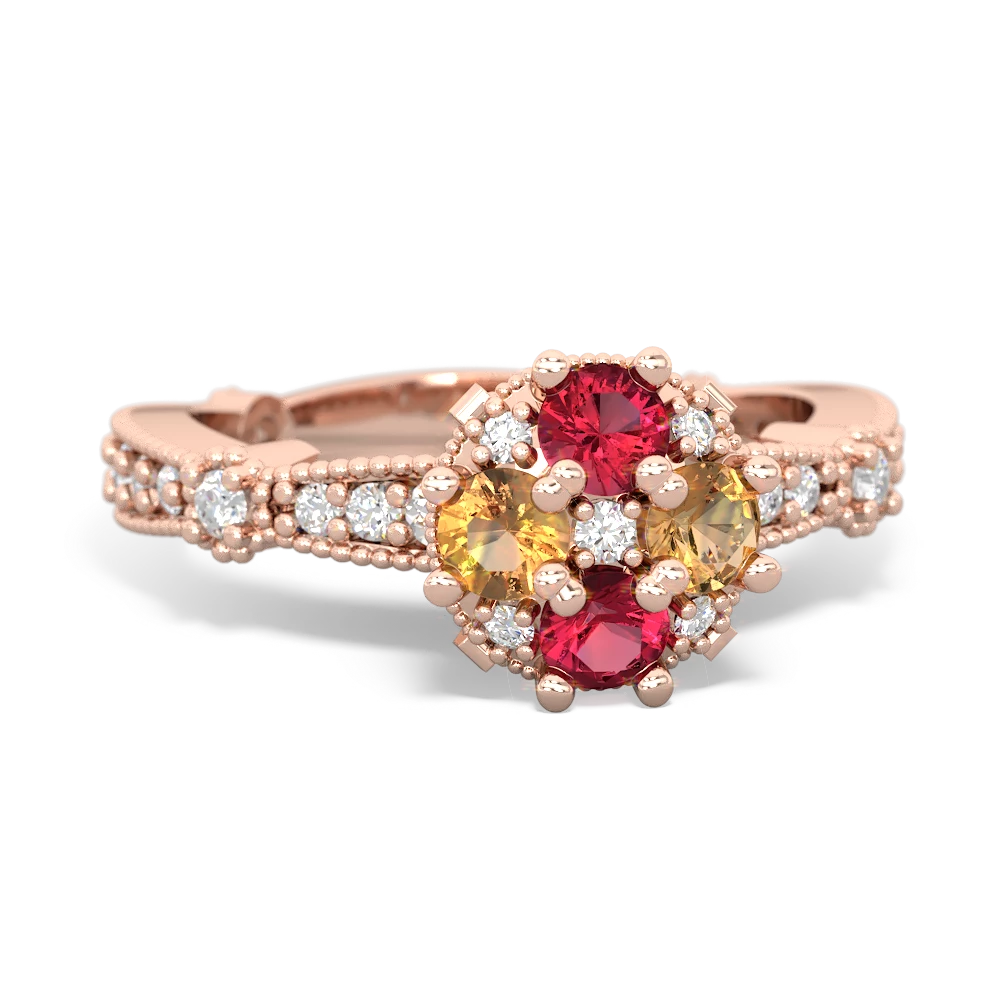 Lab Ruby Sparkling Tiara Cluster 14K Rose Gold ring R26293RD