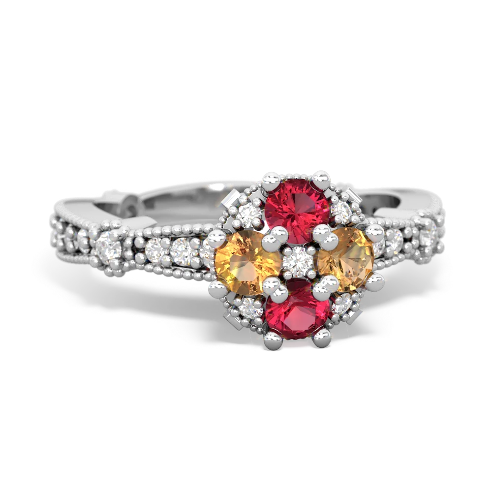 Lab Ruby Sparkling Tiara Cluster 14K White Gold ring R26293RD