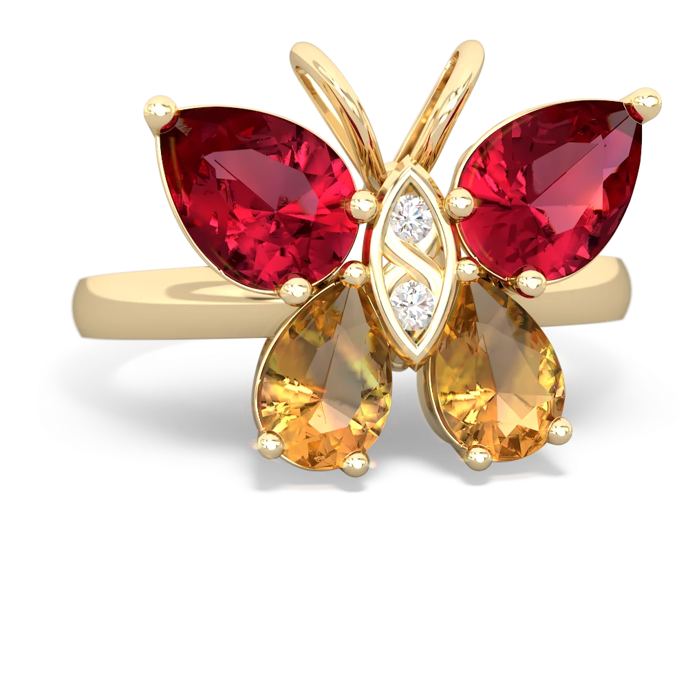 Lab Ruby Butterfly 14K Yellow Gold ring R2215