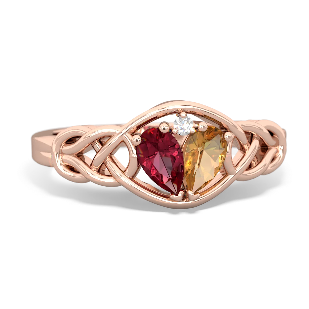 Lab Ruby Celtic Love Knot 14K Rose Gold ring R5420