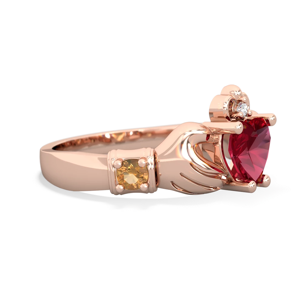 Lab Ruby Claddagh Keepsake 14K Rose Gold ring R5245