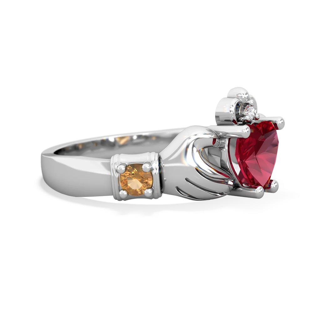 Lab Ruby Claddagh Keepsake 14K White Gold ring R5245