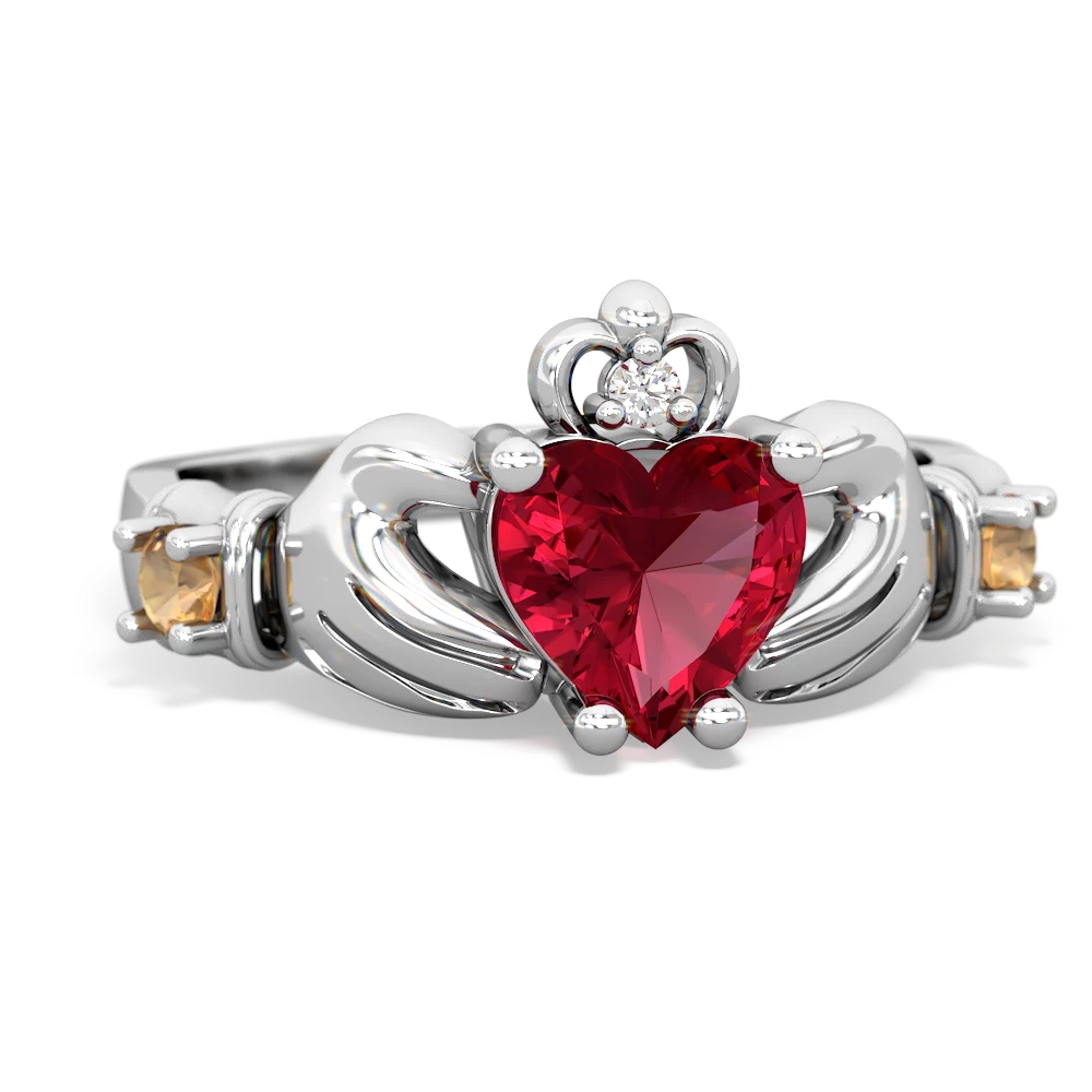 Lab Ruby Claddagh Keepsake 14K White Gold ring R5245