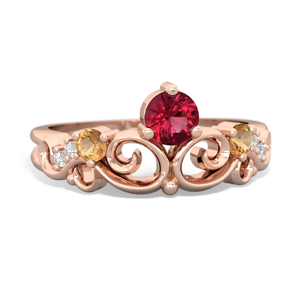 Lab Ruby Crown Keepsake 14K Rose Gold ring R5740