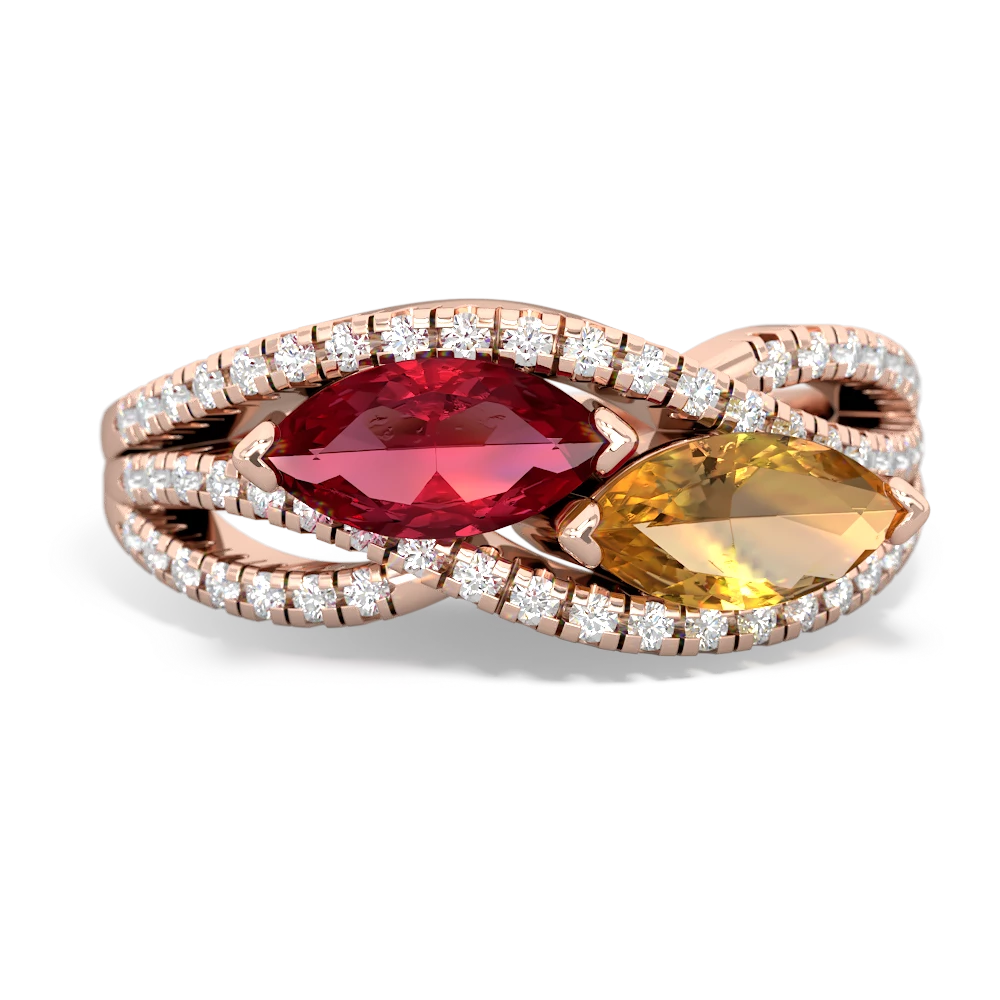 Lab Ruby Diamond Rivers 14K Rose Gold ring R3070