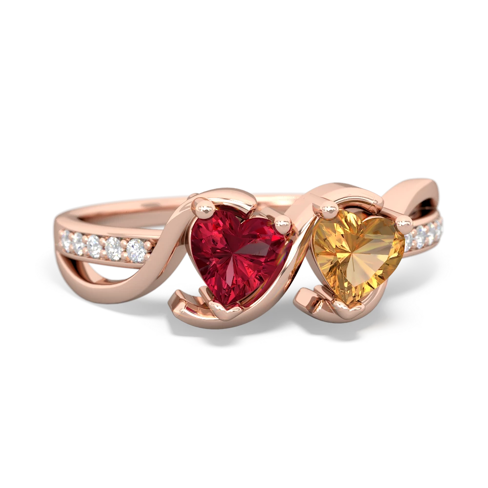 Lab Ruby Side By Side 14K Rose Gold ring R3090