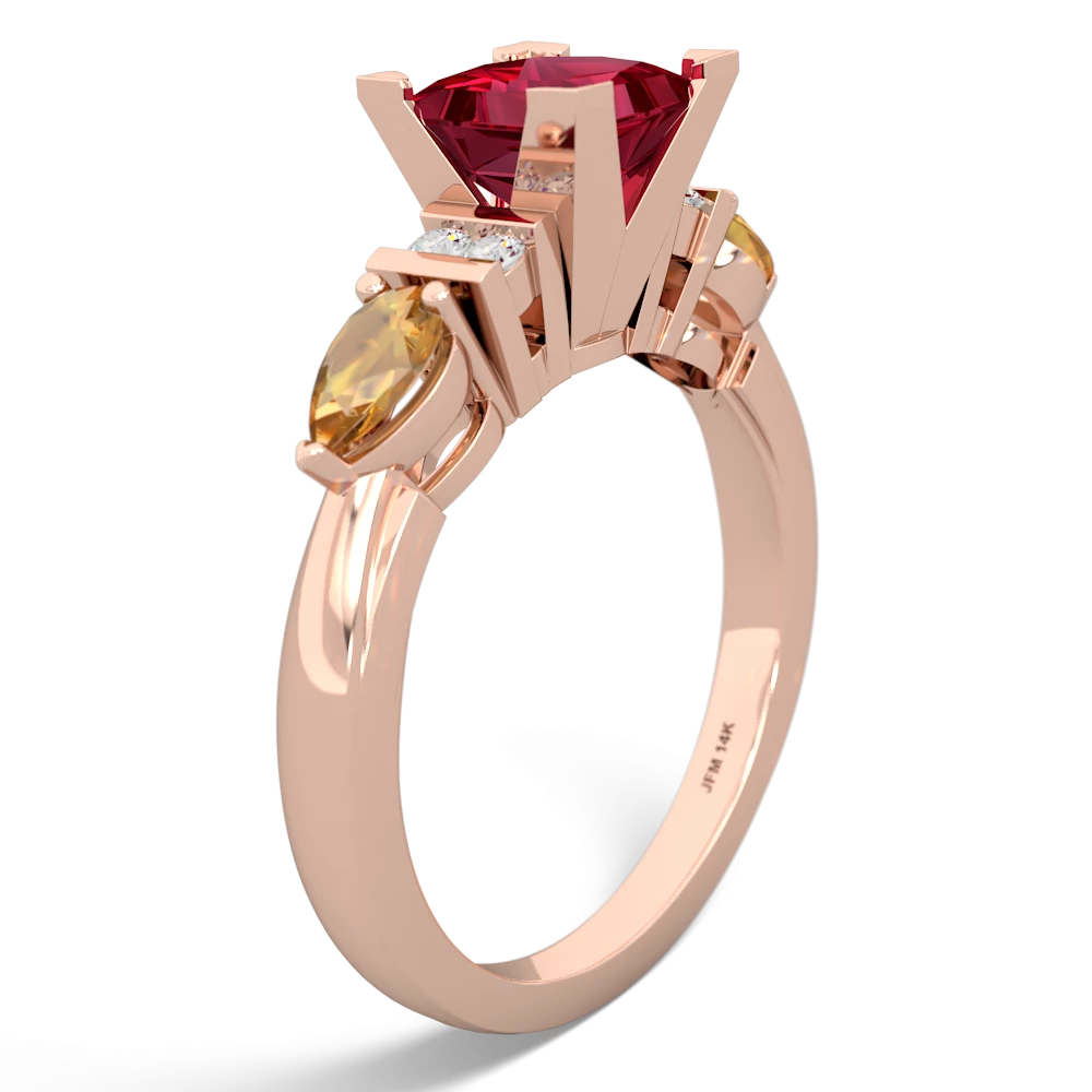 Lab Ruby 6Mm Princess Eternal Embrace Engagement 14K Rose Gold ring C2002