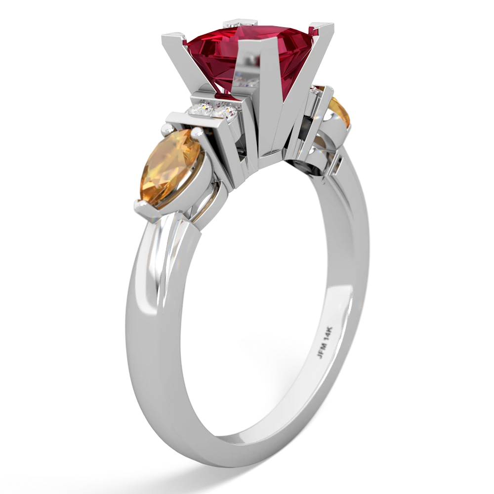 Lab Ruby 6Mm Princess Eternal Embrace Engagement 14K White Gold ring C2002