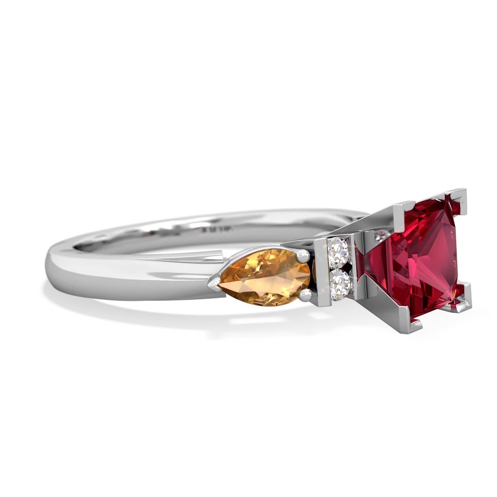 Lab Ruby 6Mm Princess Eternal Embrace Engagement 14K White Gold ring C2002