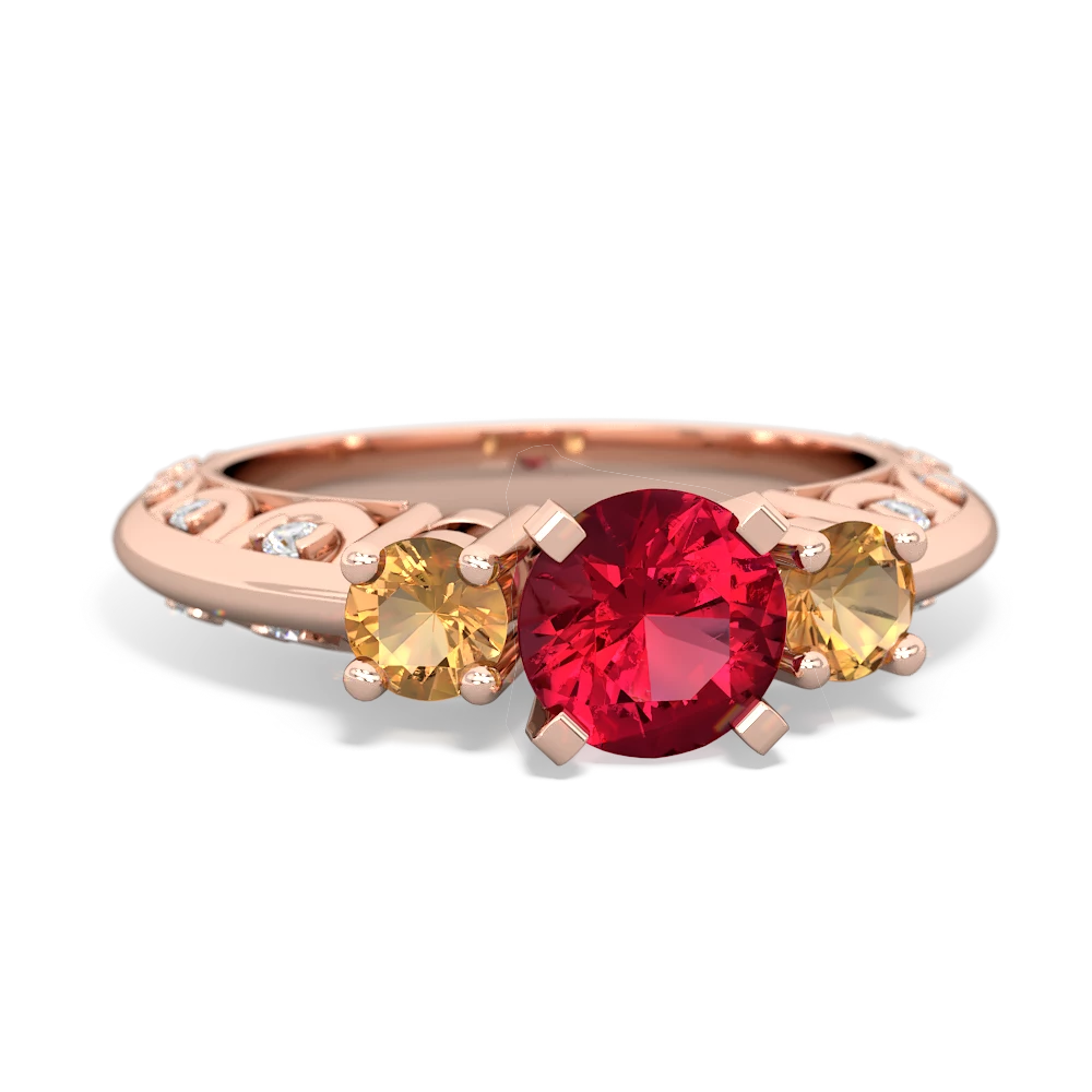 Lab Ruby Art Deco Eternal Embrace Engagement 14K Rose Gold ring C2003