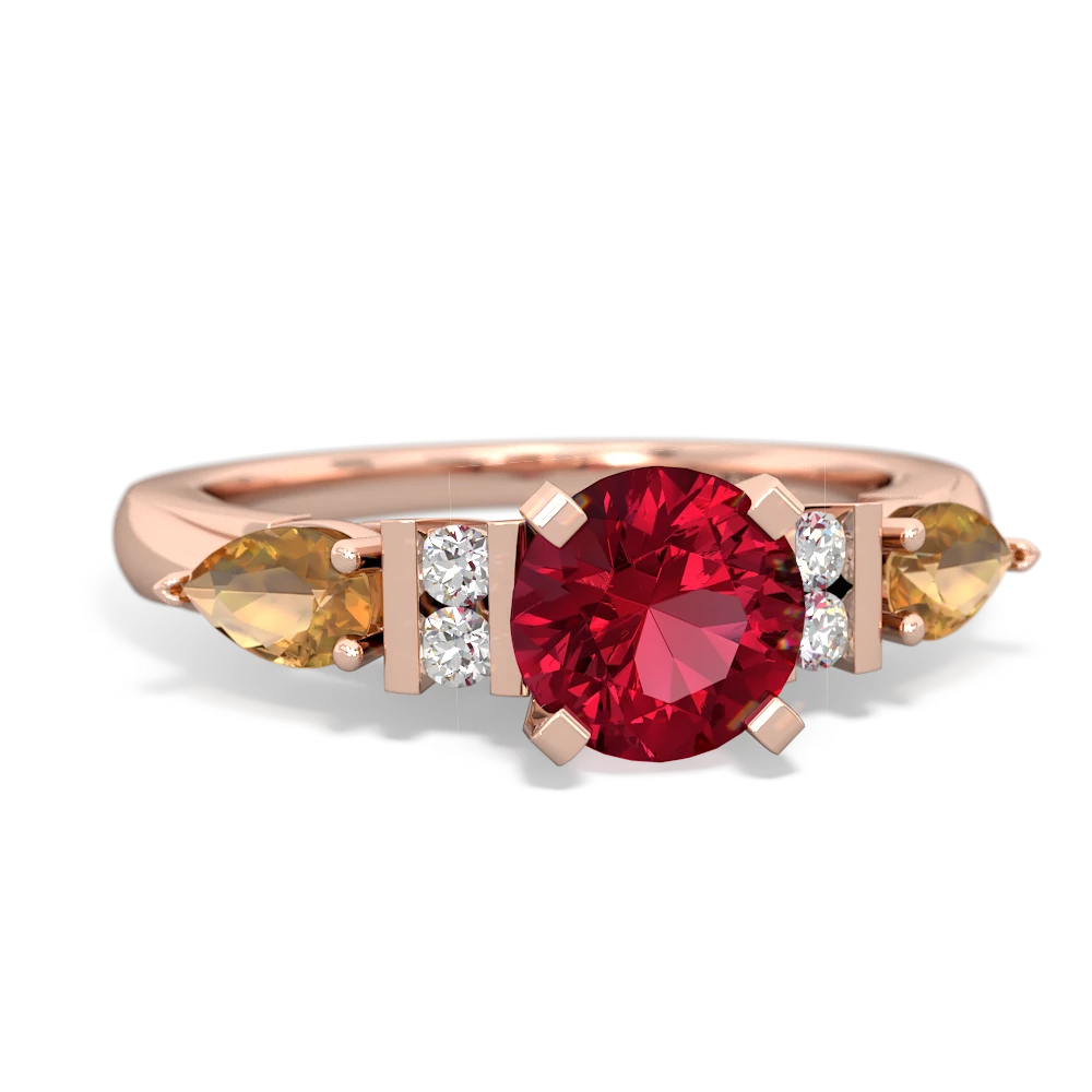 Lab Ruby 6Mm Round Eternal Embrace Engagement 14K Rose Gold ring R2005