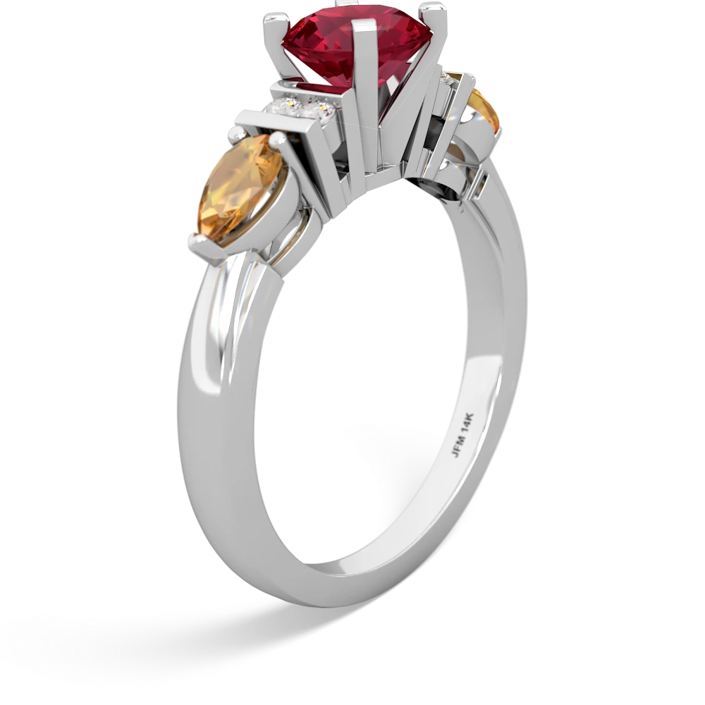 Lab Ruby 6Mm Round Eternal Embrace Engagement 14K White Gold ring R2005