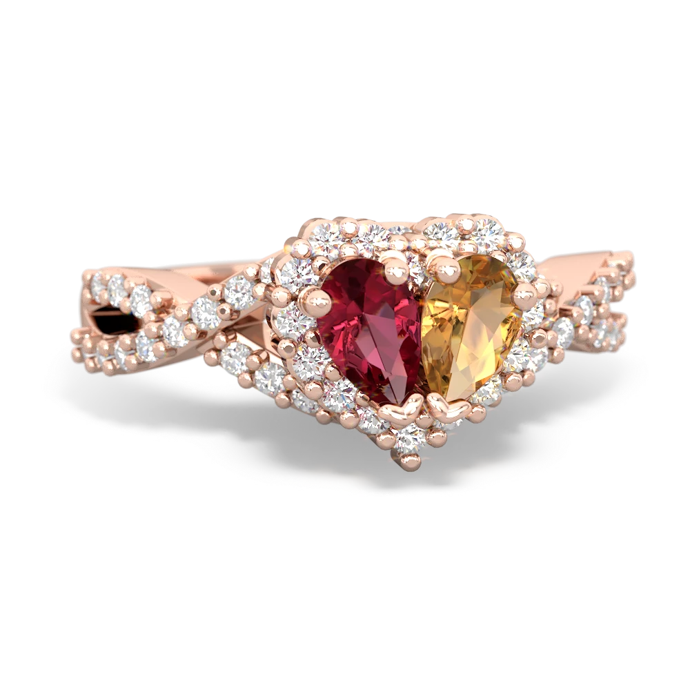 Lab Ruby Diamond Twist 'One Heart' 14K Rose Gold ring R2640HRT