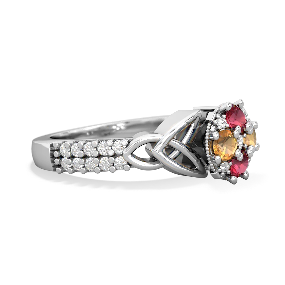 Lab Ruby Celtic Knot Cluster Engagement 14K White Gold ring R26443RD