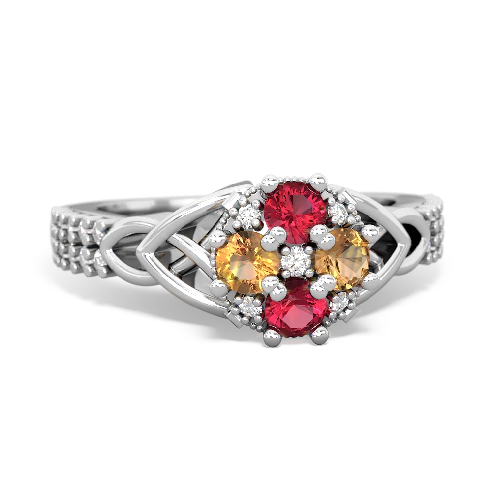 Lab Ruby Celtic Knot Cluster Engagement 14K White Gold ring R26443RD