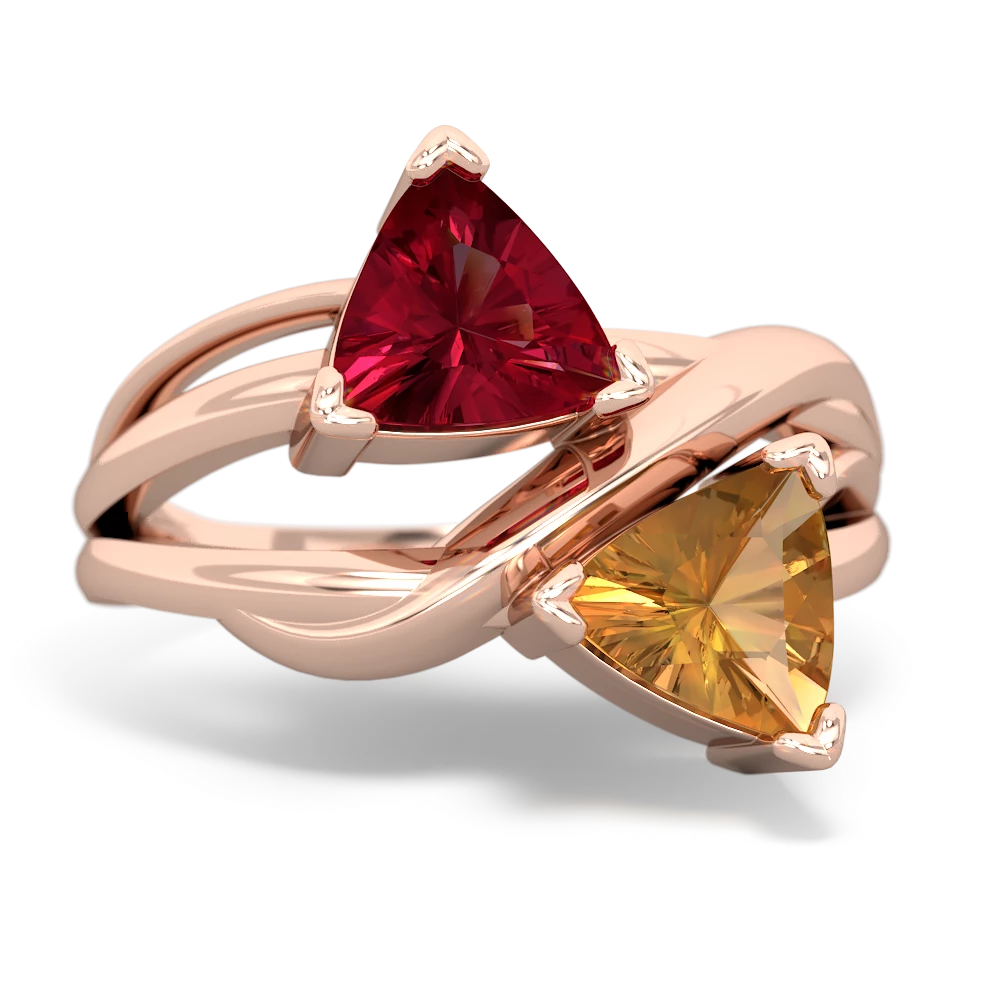 Lab Ruby Split Band Swirl 14K Rose Gold ring R2341