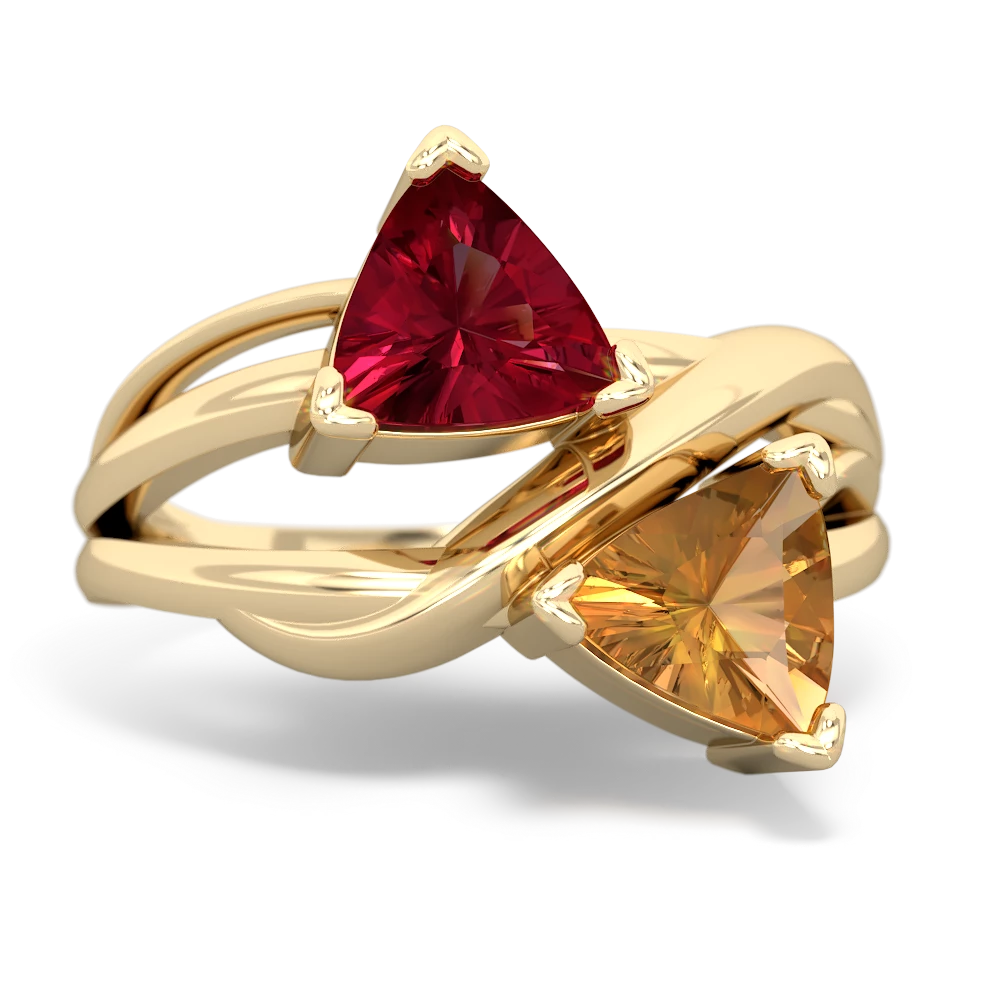 Lab Ruby Split Band Swirl 14K Yellow Gold ring R2341