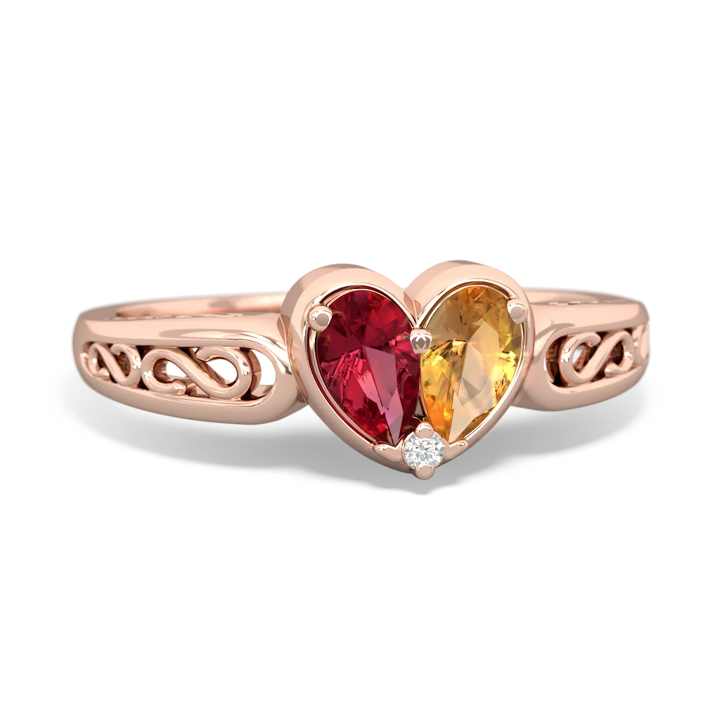 Lab Ruby Filligree 'One Heart' 14K Rose Gold ring R5070