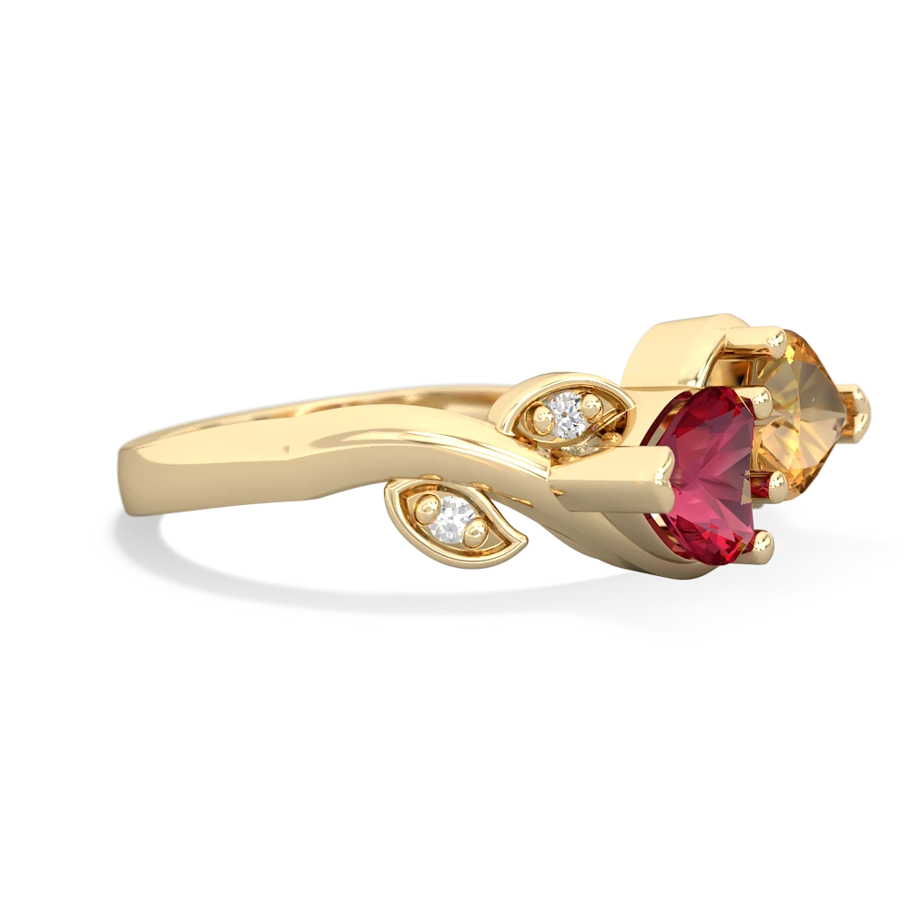 Lab Ruby Floral Elegance 14K Yellow Gold ring R5790