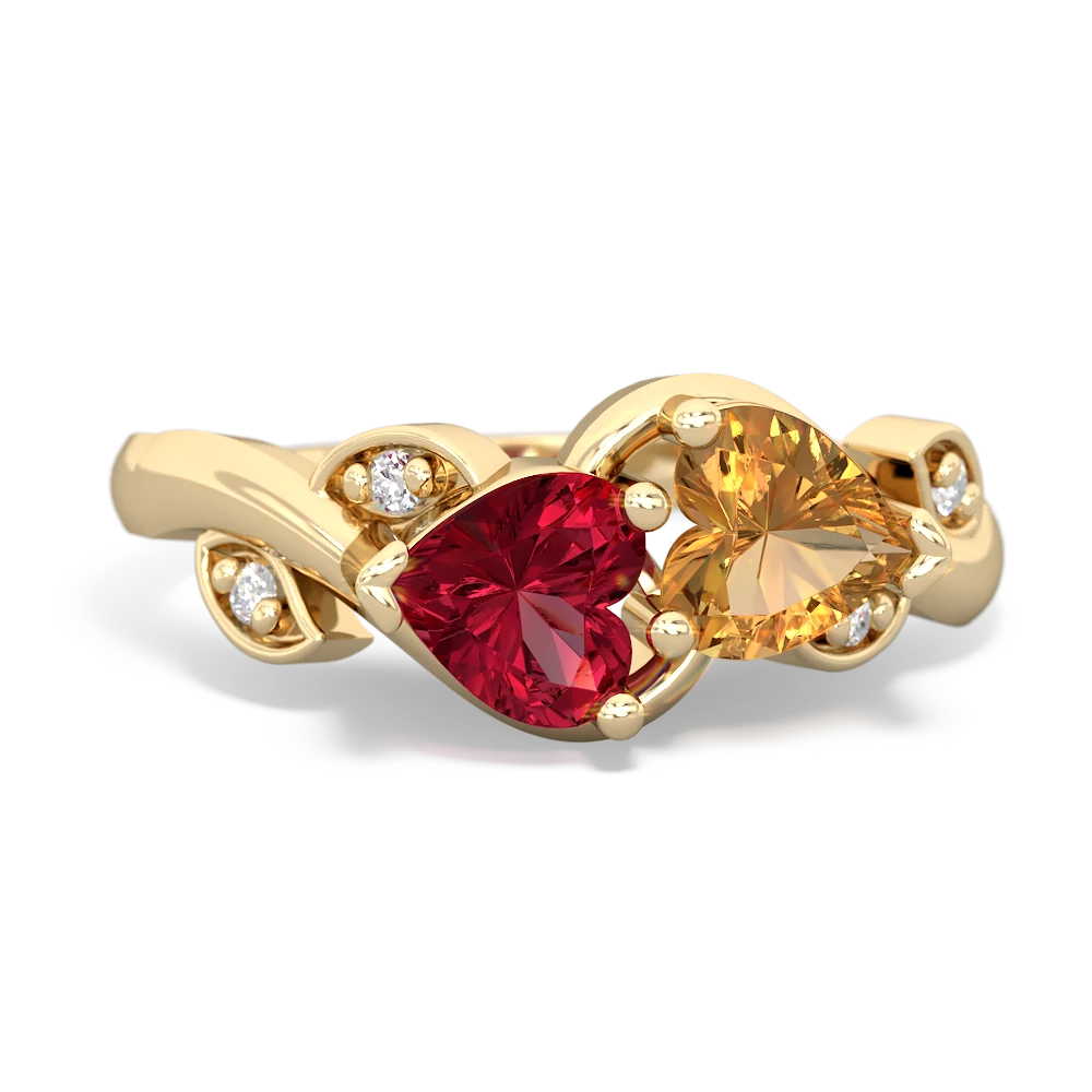 Lab Ruby Floral Elegance 14K Yellow Gold ring R5790