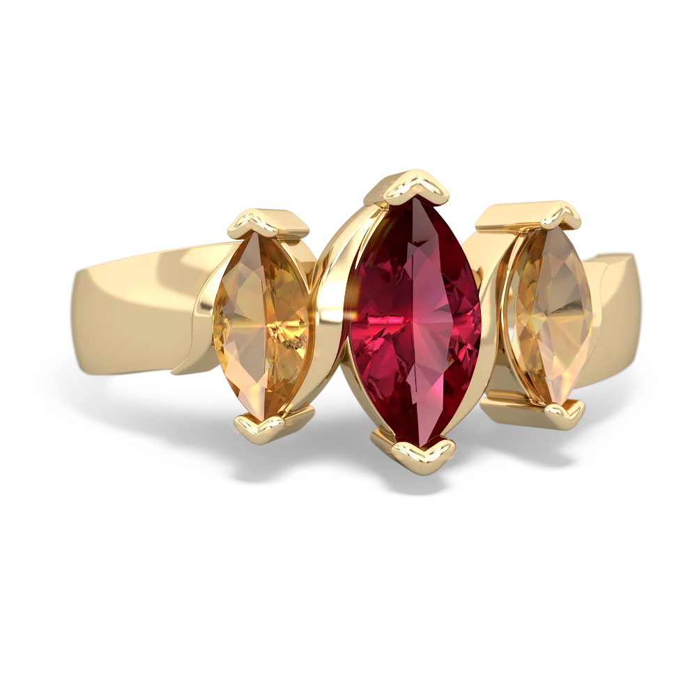 Lab Ruby Three Peeks 14K Yellow Gold ring R2433