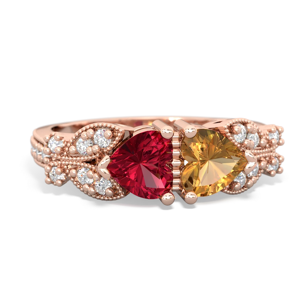 Lab Ruby Diamond Butterflies 14K Rose Gold ring R5601