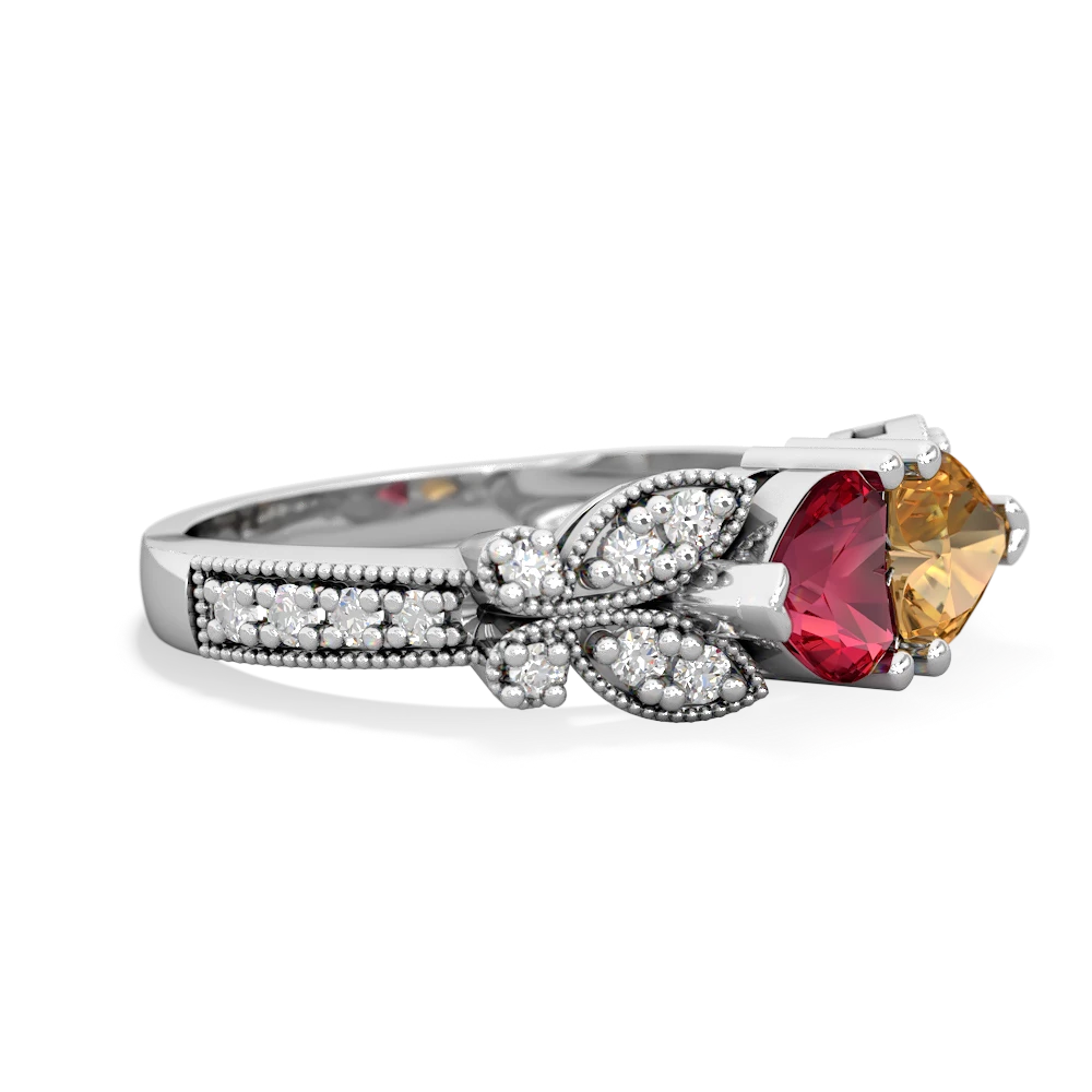 Lab Ruby Diamond Butterflies 14K White Gold ring R5601