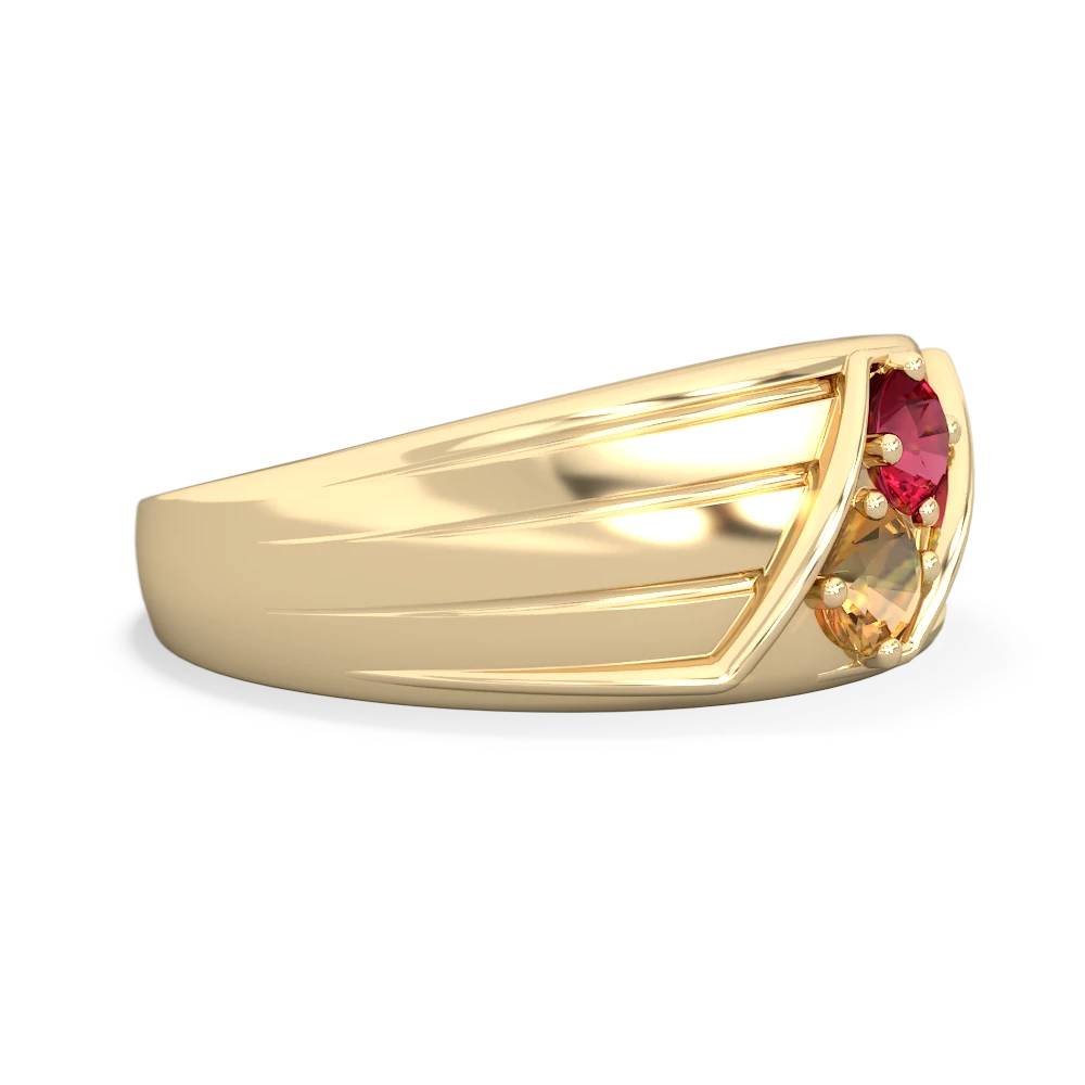 Lab Ruby Men's Streamline 14K Yellow Gold ring R0460