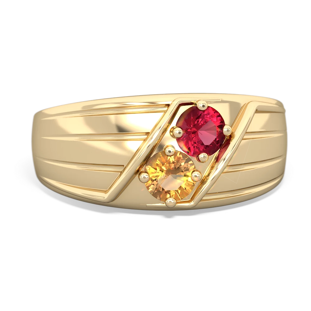 Lab Ruby Men's Streamline 14K Yellow Gold ring R0460