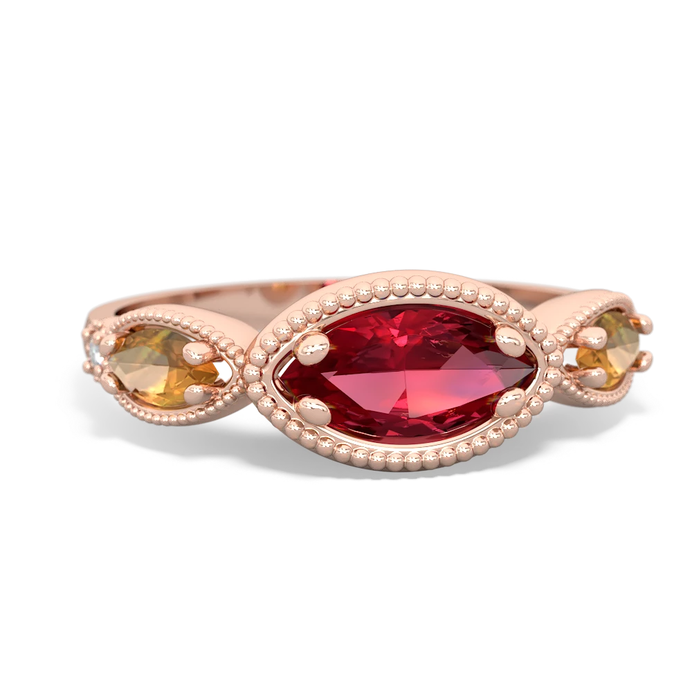 Lab Ruby Milgrain Marquise 14K Rose Gold ring R5700