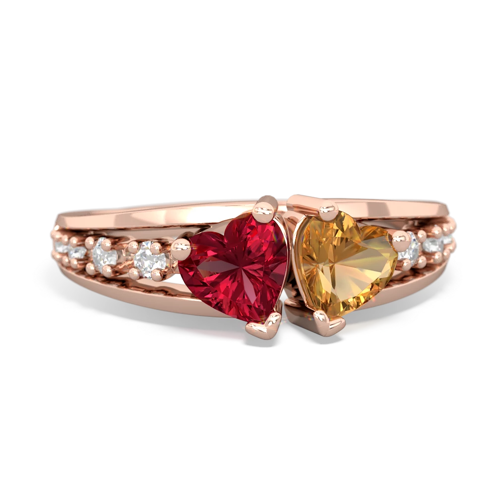 Lab Ruby Heart To Heart 14K Rose Gold ring R3342