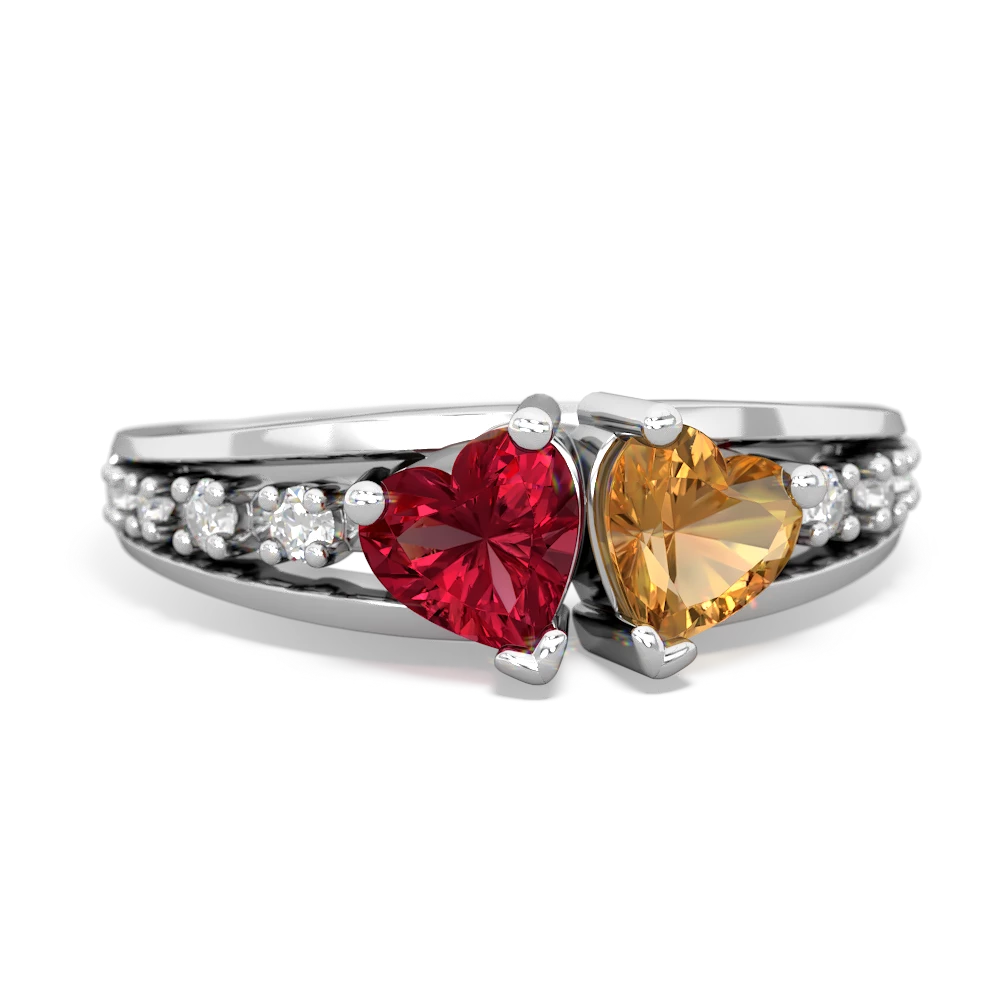 Lab Ruby Heart To Heart 14K White Gold ring R3342