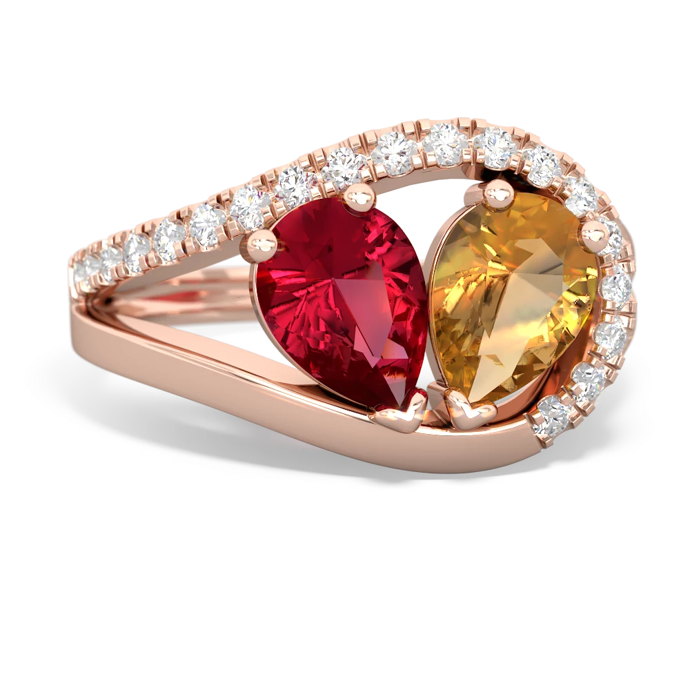 Lab Ruby Nestled Heart Keepsake 14K Rose Gold ring R5650