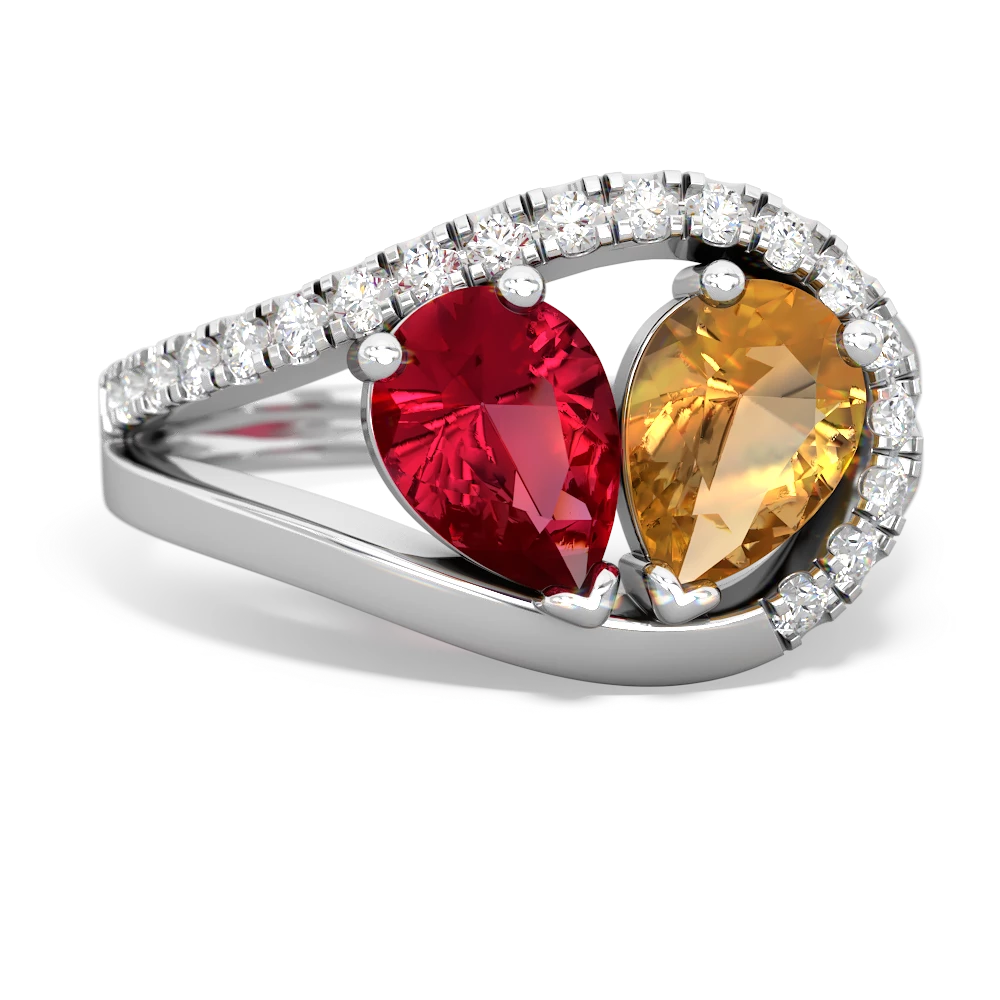 Lab Ruby Nestled Heart Keepsake 14K White Gold ring R5650